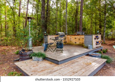 MIddleburg, Florida / USA - November 7 2019: Back patio with outdoor kitchen