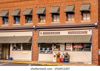 Middlesex, North Carolina USA-03 01 2021: An Old Fashioned Drug Store In A Small Southern Town.