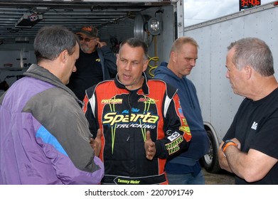 Middletown, NY, USA - October 22, 2021: Short Track Racer Tommy Meier Awaits The Start Of A Dirt Modified Stock Car Race At Orange County Fair Speedway In Middletown, NY. 