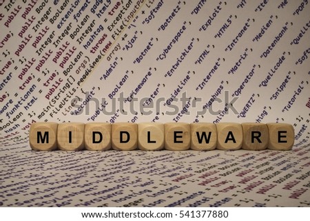 middleware - cube with letters and words from the computer, software, internet categories, wooden cubes