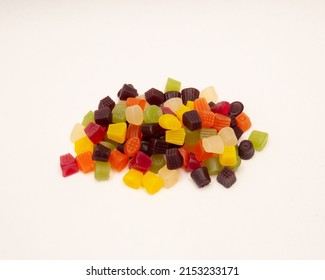 Midget gem gumdrops colorful candy sweets in pile isolated on white background