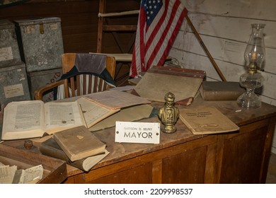 Midland, South Dakota, USA-  July 2 2022: 1880 Town History Museum. Office Of Mayor 