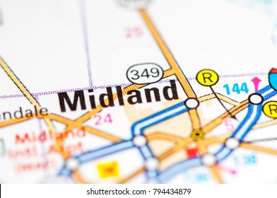 Midland. Texas. USA on a map