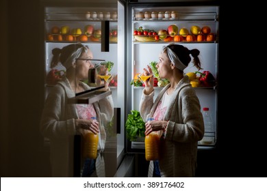 Midnight Snack, Looking Into Fridge
