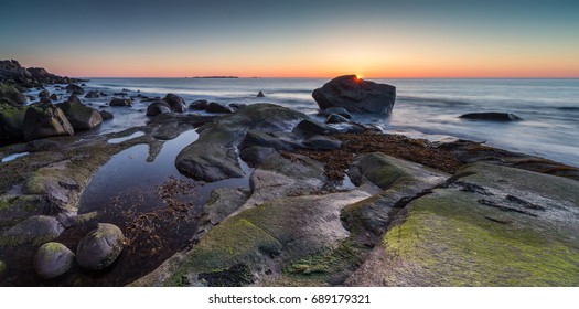 Midnight Sun At Kvalvika Beach, Lofoten.