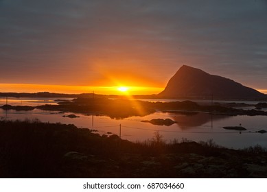 Midnight Sun In Lofoten, Norway. 