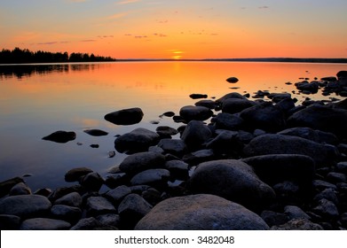 Midnight Sun In The Northern Part Of Sweden