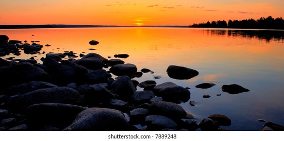 Midnight Sun In The Northern Part Of Sweden