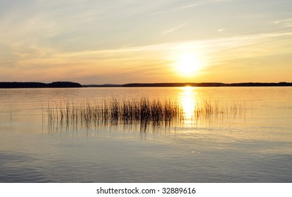 Midnight Sun On The Northern Part Of Sweden