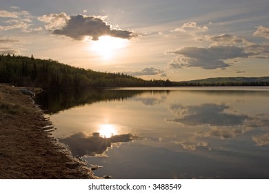 Midnight Sun Over The Mountains In Alaska