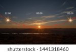 Midnight sun when the sun never sets in the summer. The Midnight Sun is a 24-hour period of sunlight inside the Arctic Circle in Swedish Lapland. Here I show how the sun goes down and up again.