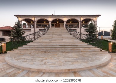 Midnight view of staircases of luxury mansion