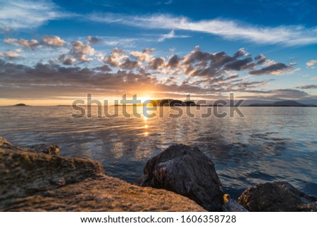Midnightsun in the harbor of Ålesund
