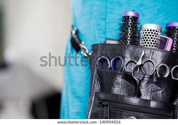 Midsection Female Hairdresser Leather Tool Bag Stock Photo Edit