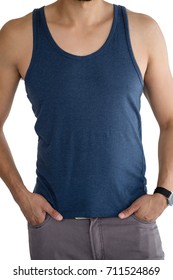 Mid-section of man posing against white background