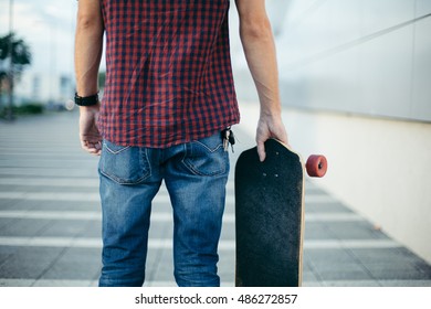 Midsection of skateboarder