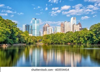 Midtown Atlanta skyline from the park in USA