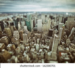 Midtown and lower Manhattan in New York City with grunge vintage overlay effect - Powered by Shutterstock