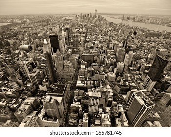 Midtown and lower Manhattan in New York City from high perspective