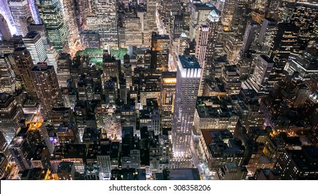 Midtown Manhattan (New York) lit up from above.