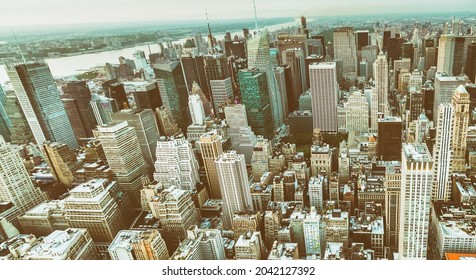 Midtown Manhattan Night Aerial Skyline.