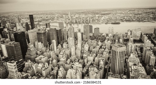 Midtown Manhattan Night Aerial Skyline.