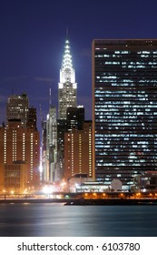 Midtown Manhattan Skyline At Night Lights, NYC