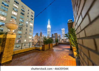 Midtown panorama at twilight from rooftop, New York City.