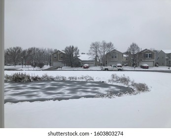 Midwest Neighborhood In Indianapolis, Indiana Area After A Snowstorm.