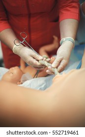 Midwife Takes Birth. Medical Simulation. Medical Dummy