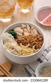 Mie ayam, mi ayam or bakmi ayam indonesian for chicken bakmi, literally chicken noodles, is a common Indonesian dish of seasoned yellow wheat noodles topped with diced chicken meat,