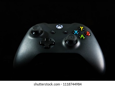 Miercurea Ciuc, Romania-23 June 2018: Xbox One Controller Isolated On Black Background.