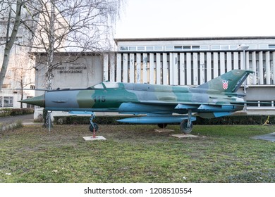 Mig 21, Old Fighter Airplane Of Croatian Army, Zagreb, Croatia December 26. 2017.