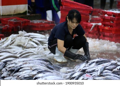 Migrant Labor Working In Seafood Industry. Samut Songkram, Thailand. October 30, 2016