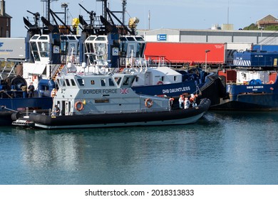 Migrants Arrive On The Border Force Boat Into Dover, Kent, UK. 02.08.21