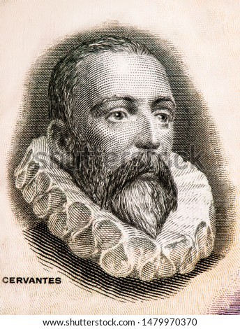 Miguel de Cervantes Saavedra (1547 - 1616). Portrait from Spain 100 Pesetas Spain 1928 Banknotes. 