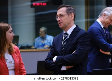 Mihaly Varga ,Minister For Finance Arrives To Attend In An Economic And Financial Affairs Council Configuration (ECOFIN) In Brussels, Belgium On July 12, 2022.