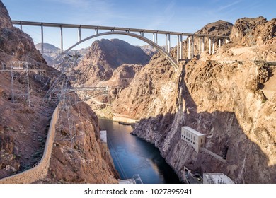 Mike O'Callaghan - Pat Tillman Memorial Bridge Seen From The Hoover Dam Between Lake Mead And The Colorado River, NV, USA