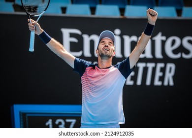 Mikhail Kukushkin Of Kazakhstan Beats Ernesto Escobedo Of USA On Day 5 Of 2022 Australian Open Qualifying At Melbourne Park On January 14, 2022 In Melbourne, Australia.