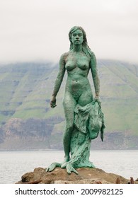 Mikladalur, Faroe Islands, Kalsoy - July, 2021: Kópakonann - selkies,  mythological beings capable of therianthropy, changing from seal to human form by shedding their skin. Kingdom of denmark. Europe
