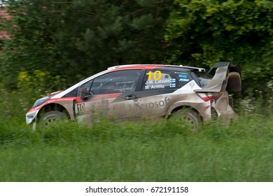 MIKOLAJKI, POLAND - JUL 1:  Jari-Matti Latvala And His Codriver Miikka Anttila In Hyundai I20 Coupe WRC Race In The 74nd Rally Poland, On July 1, 2017 In Mikolajki, Poland.