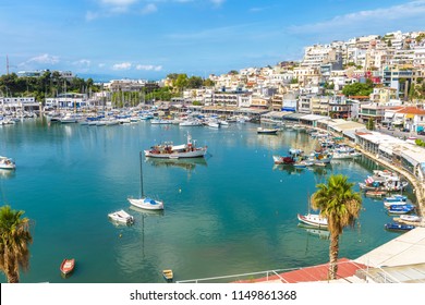 Mikrolimano Marina In Piraeus, Athens, Greece. Beautiful Harbor And Sail Boats, Sight Of Athens. Scenery Of City With Sea Port, Landscape Of Athens. Concept Of Vacation In Athens And Travel In Greece