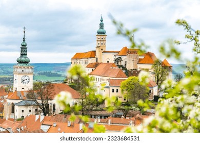 Mikulov Castle in Moravia, Czech Republic. View from Garden. Wine destination for travel.