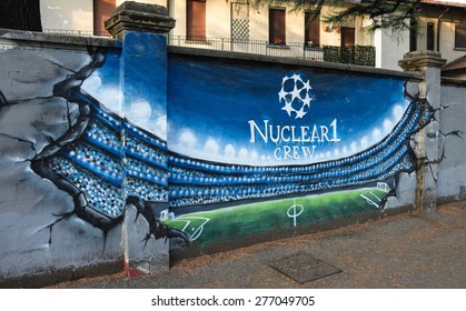 MILAN APRIL 12: Wall graffito near San Siro on April 12th, 2015 in Milan, Italy
