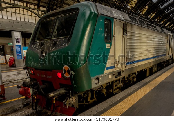Milan Central Station - March 31: The Frecciarossa\
Trenitalia at Milan central station on March 31, 2018 in Milan,\
Italy. The Milan railway station is the largest train station in\
Europe by Volume