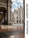 Milan city, Italy, with the Milan Cathedral (Duomo di Milano), the arcade along Corso Vittorio Emanuele II and square Duomo in the historic center of the city 