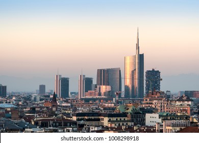 Milan cityscape at sunset