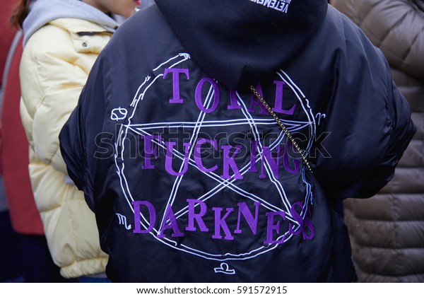 black hoodie with purple writing