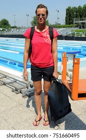  Milan - Federica Pellegrini Posed Near A Swimming Pool