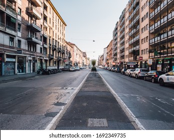 Milan, Italy - 02 April 2020: Coronavirus Outbreak - Empty Streets In Milan, Italy Because Of City Lockdown